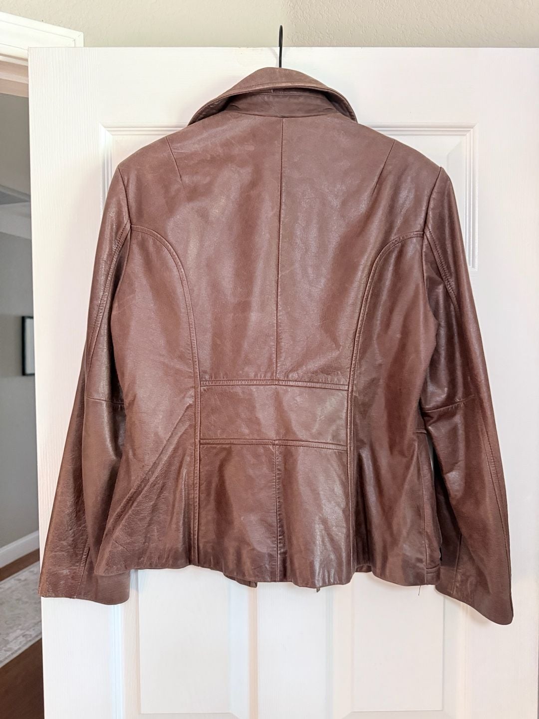 Guess Brown Genuine Leather Zip Front Jacket 3
