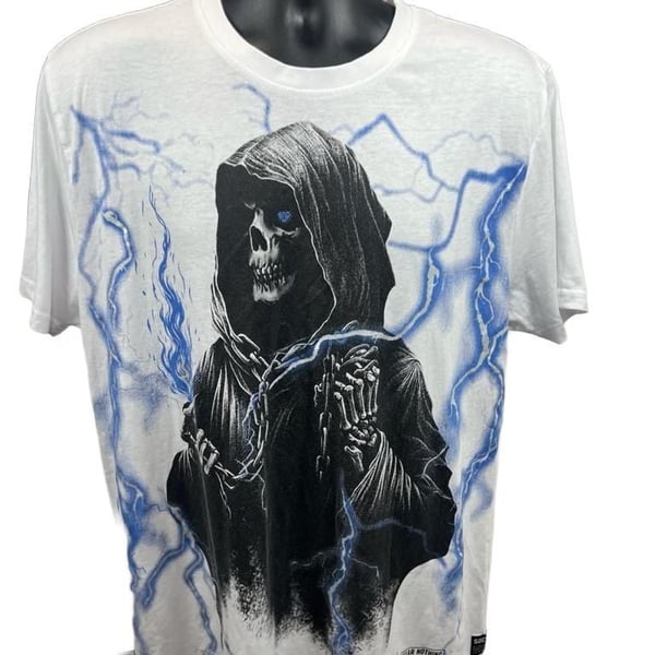 State of Crew White Grim Reaper Lightning Graphic T-Shirt Size XL