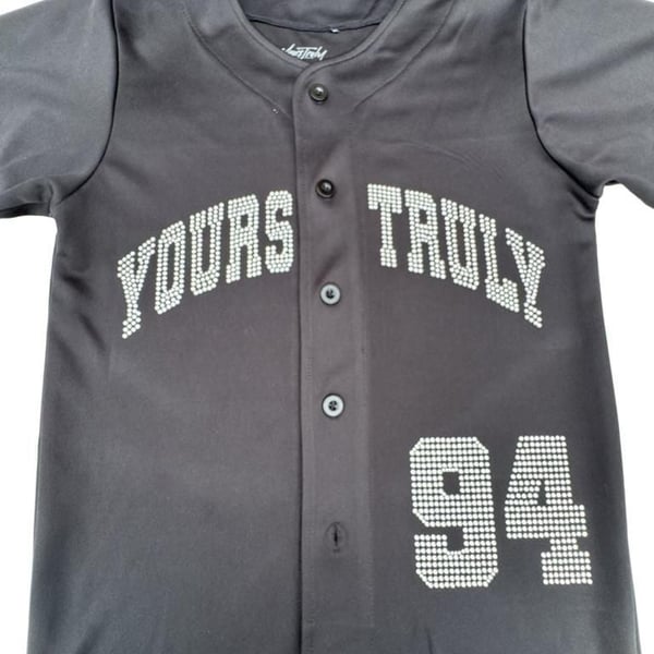 Yours Truly Rhinestone Baseball Jersey Black Size S