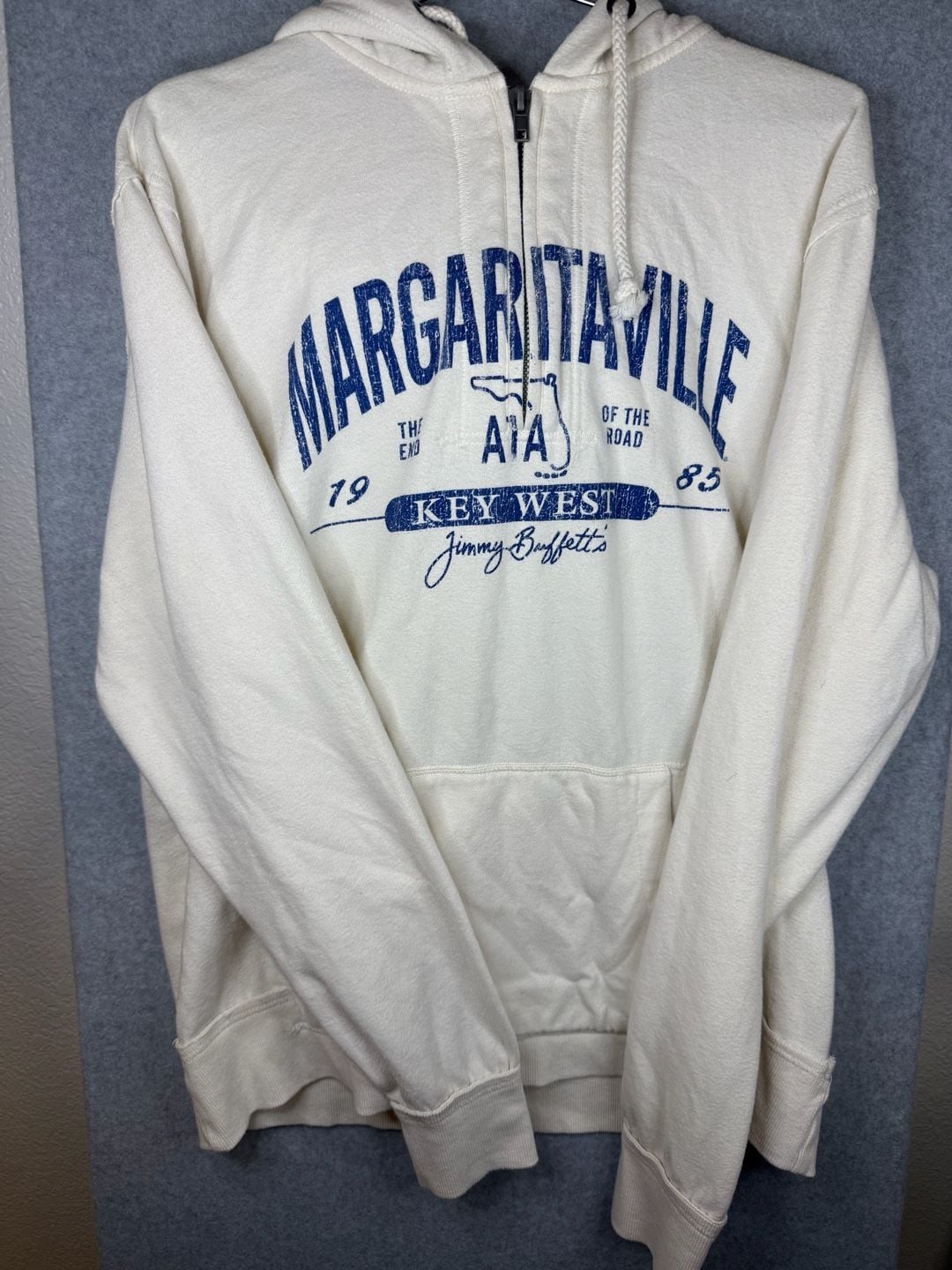 Margaritaville Key West Jimmy Buffett Florida Quarter Zip Hoodie Cream 2