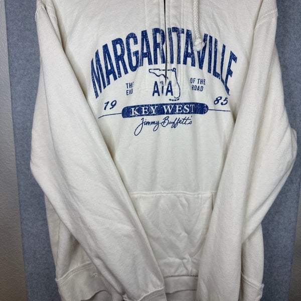 Margaritaville Key West Jimmy Buffett Florida Quarter Zip Hoodie Cream