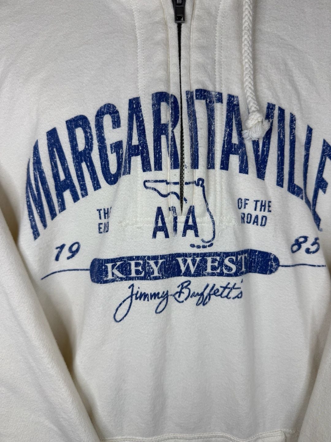 Margaritaville Key West Jimmy Buffett Florida Quarter Zip Hoodie Cream 3