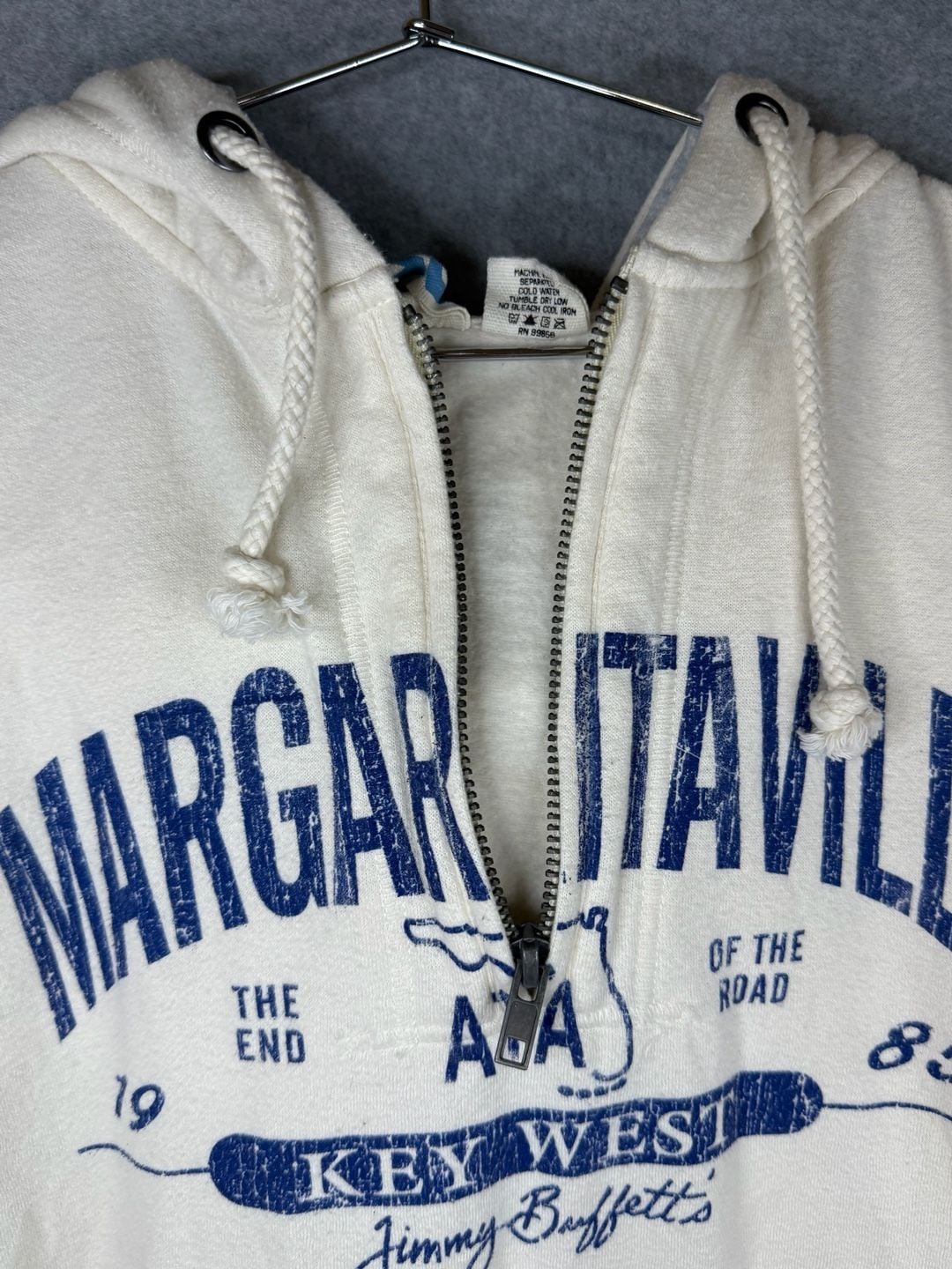 Margaritaville Key West Jimmy Buffett Florida Quarter Zip Hoodie Cream 8