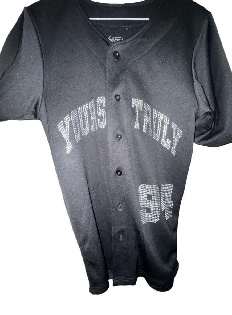 Yours Truly Rhinestone Baseball Jersey Black Size S 6