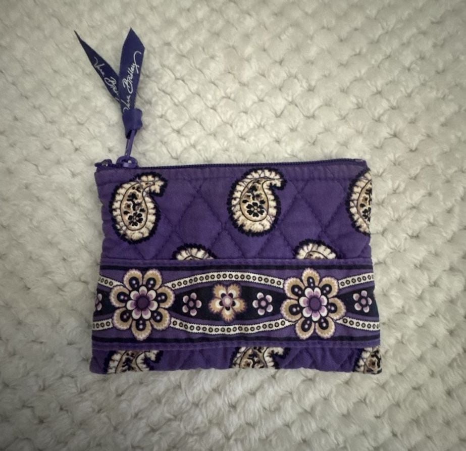 Vera Bradley Quilted Purple Paisley Zip Case Coin Purse 2