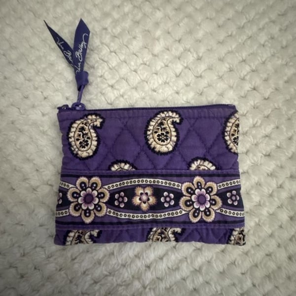 Vera Bradley Quilted Purple Paisley Zip Case Coin Purse