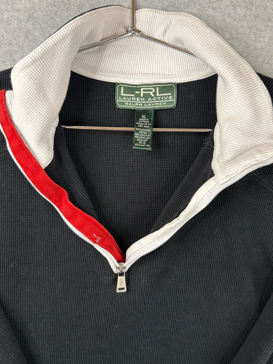 Lauren Ralph Lauren Black Ribbed Thermal Quarter Zip Pullover With Contrast Trim 16