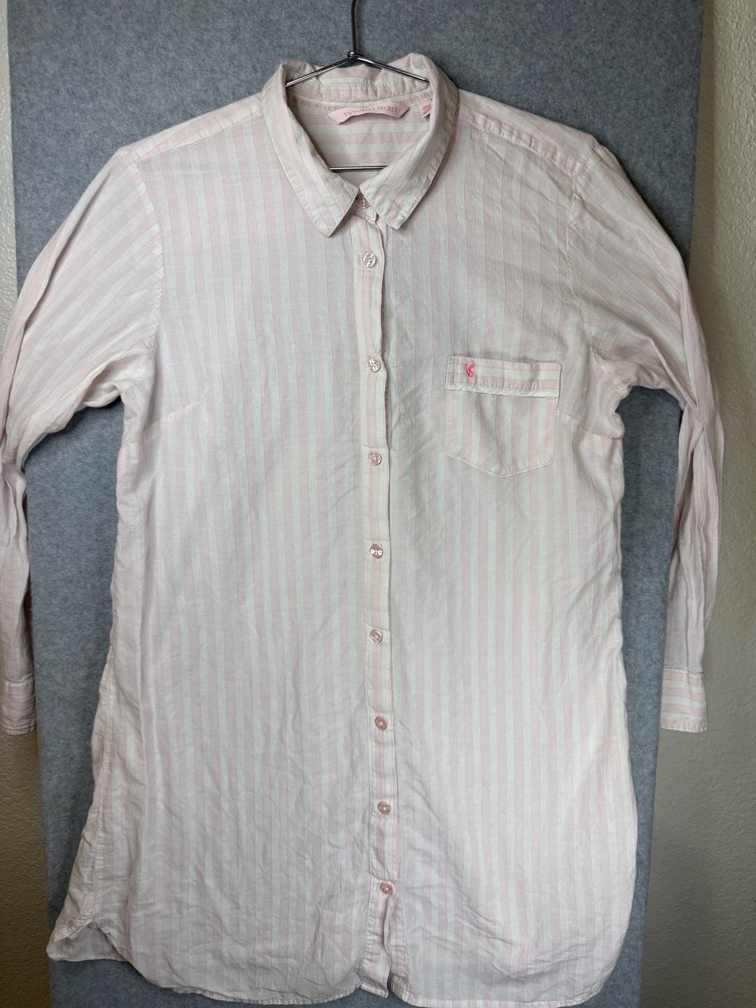 Victoria's Secret Pink and White Striped Long Sleeve Button-Up Shirt Blouse 2