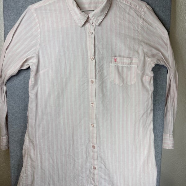 Victoria's Secret Pink and White Striped Long Sleeve Button-Up Shirt Blouse