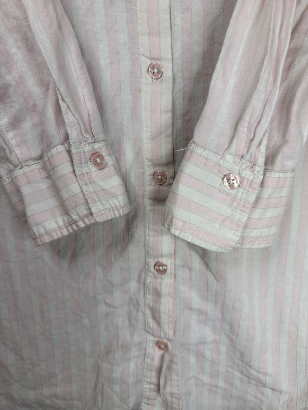 Victoria's Secret Pink and White Striped Long Sleeve Button-Up Shirt Blouse 6
