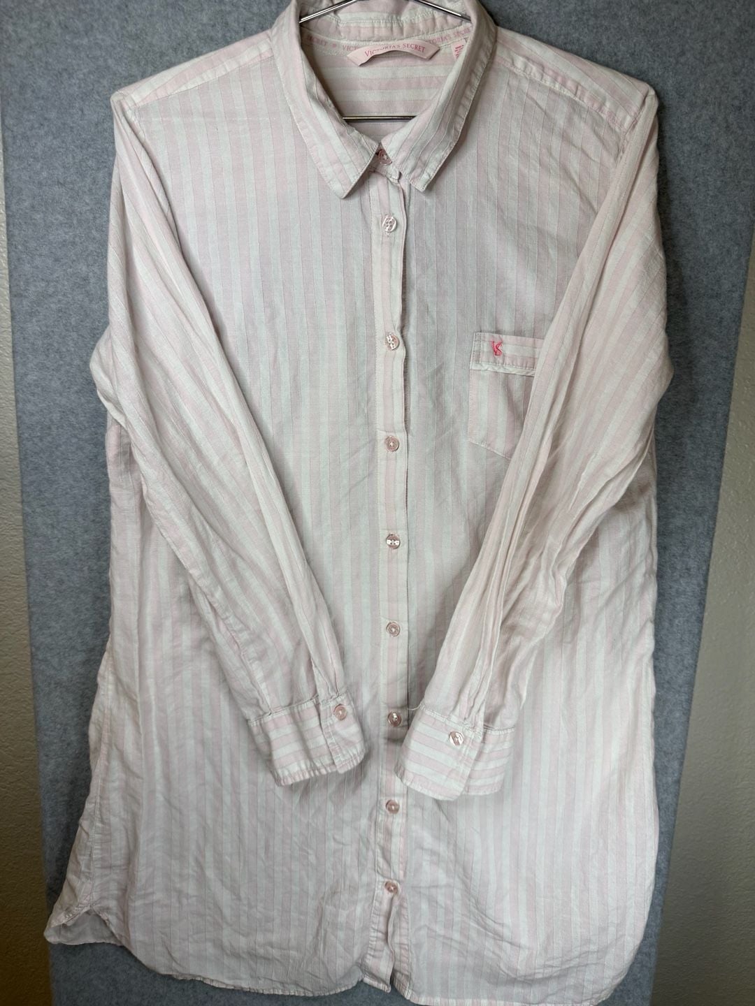 Victoria's Secret Pink and White Striped Long Sleeve Button-Up Shirt Blouse 7