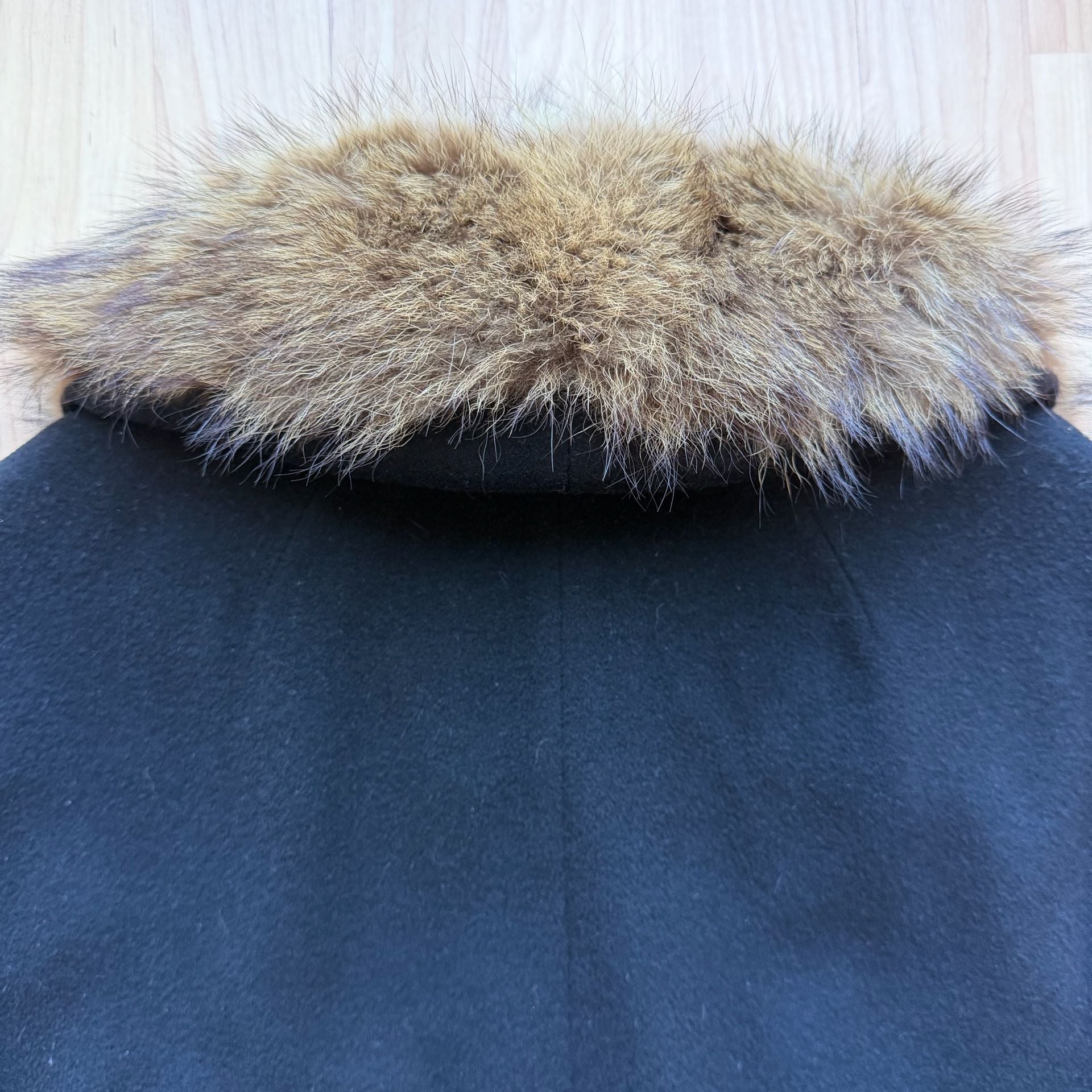Vintage 60s Kennie Black Wool Car Coat Real Fur Collar Mid Century S/M 13