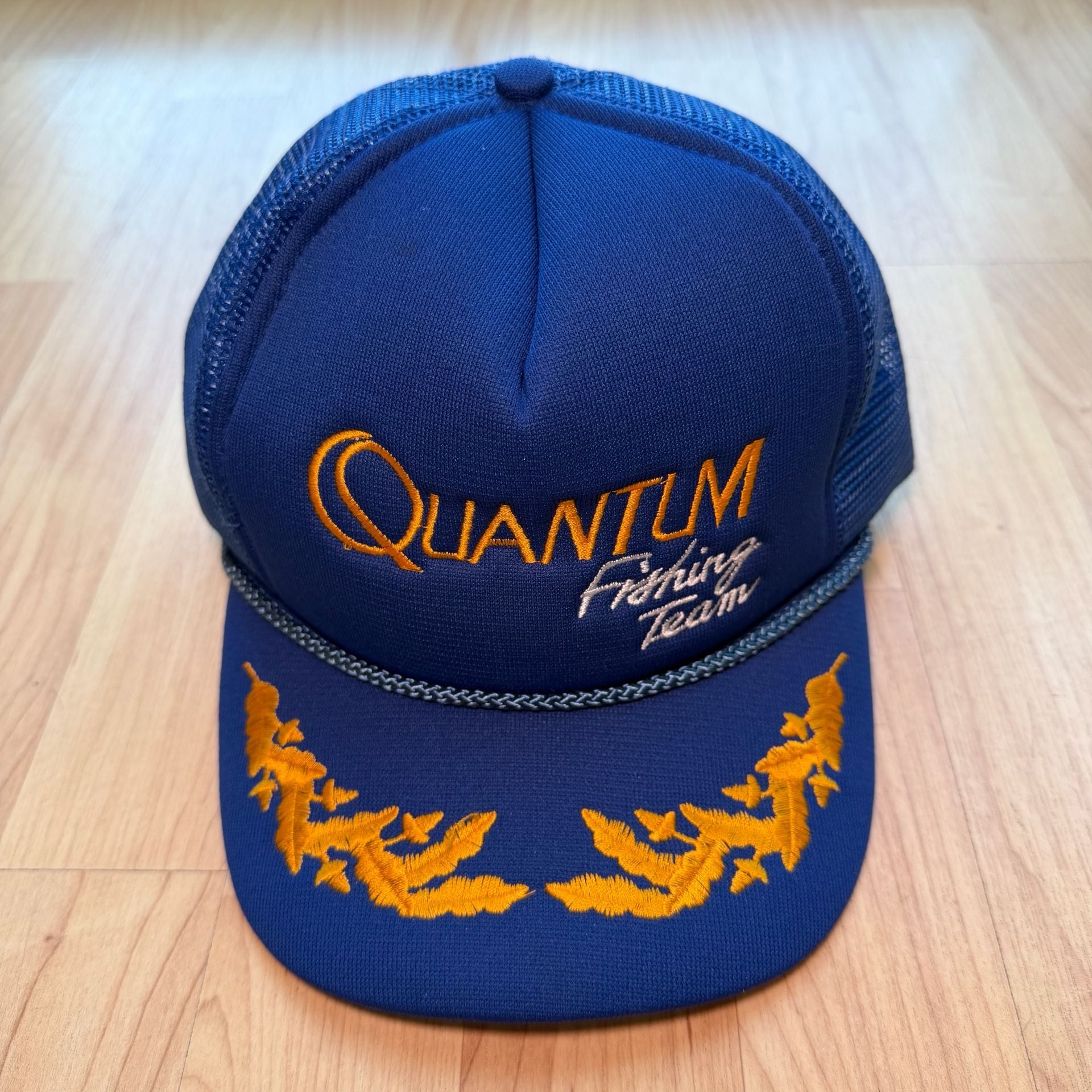 Vintage 80s Quantum Fishing Team Trucker Hat Snapback Blue Gold Cap 2