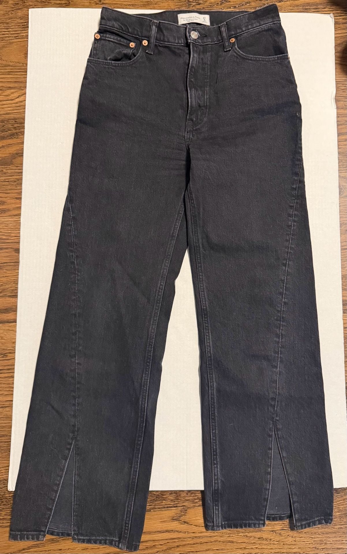 Abercrombie & Fitch The 90s Relaxed Jean High Rise Split Hem Black Jeans Size 27 3