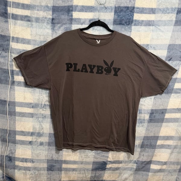 Playboy Gray Graphic Print Short Sleeve T-Shirt 1X