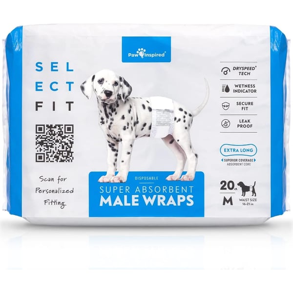 Paw Inspired Select Fit Disposable Male Dog Wraps Medium 20 Count