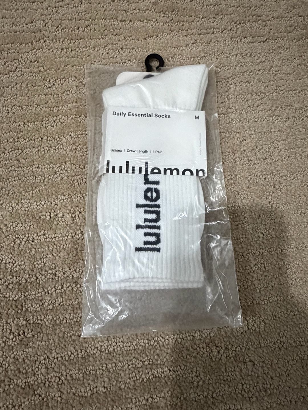 Lululemon Daily Essential Crew Socks Unisex White Black Wordmark Size M 1