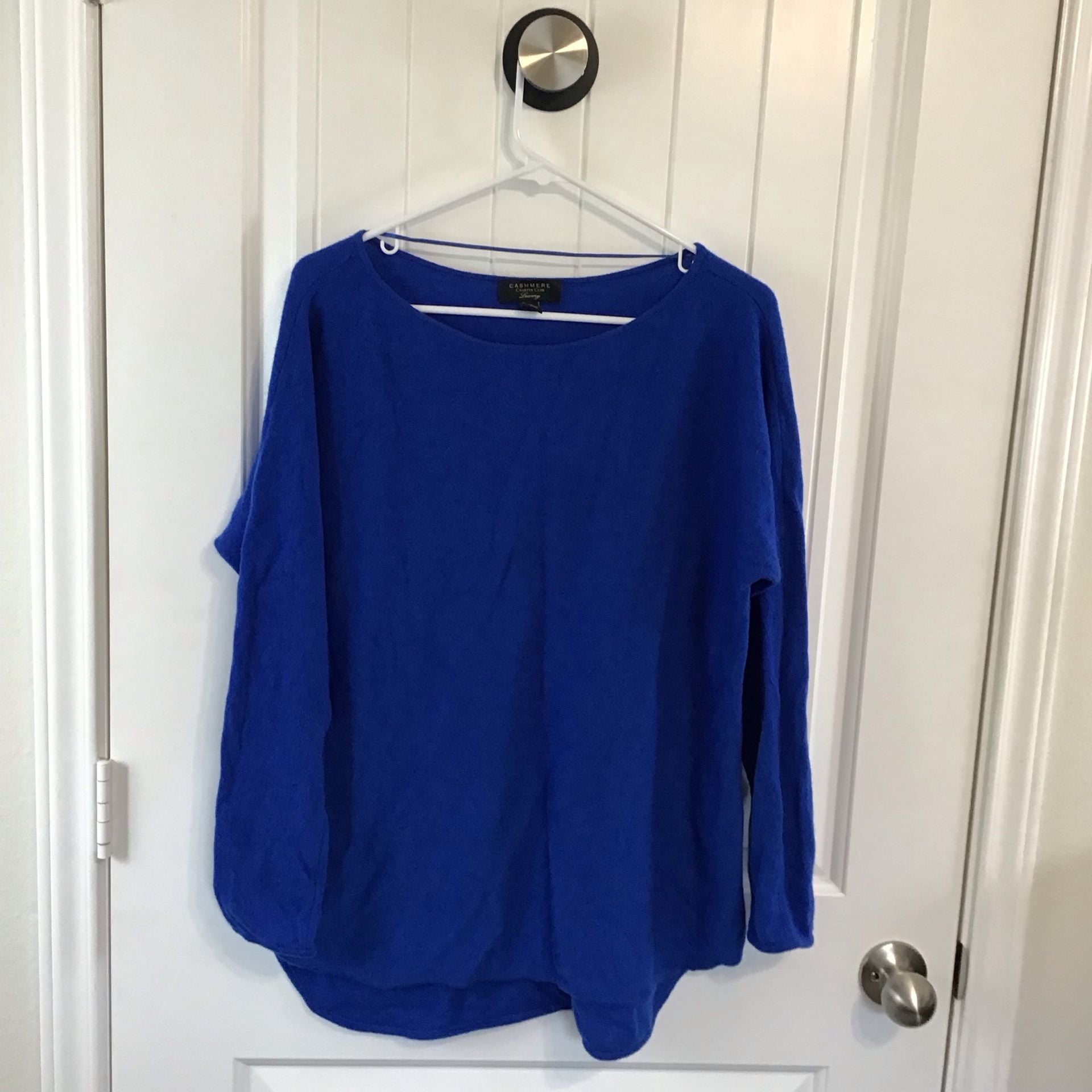Charter Club Luxury 100% Cashmere Oversized Boatneck Sweater Large Royal Blue 3