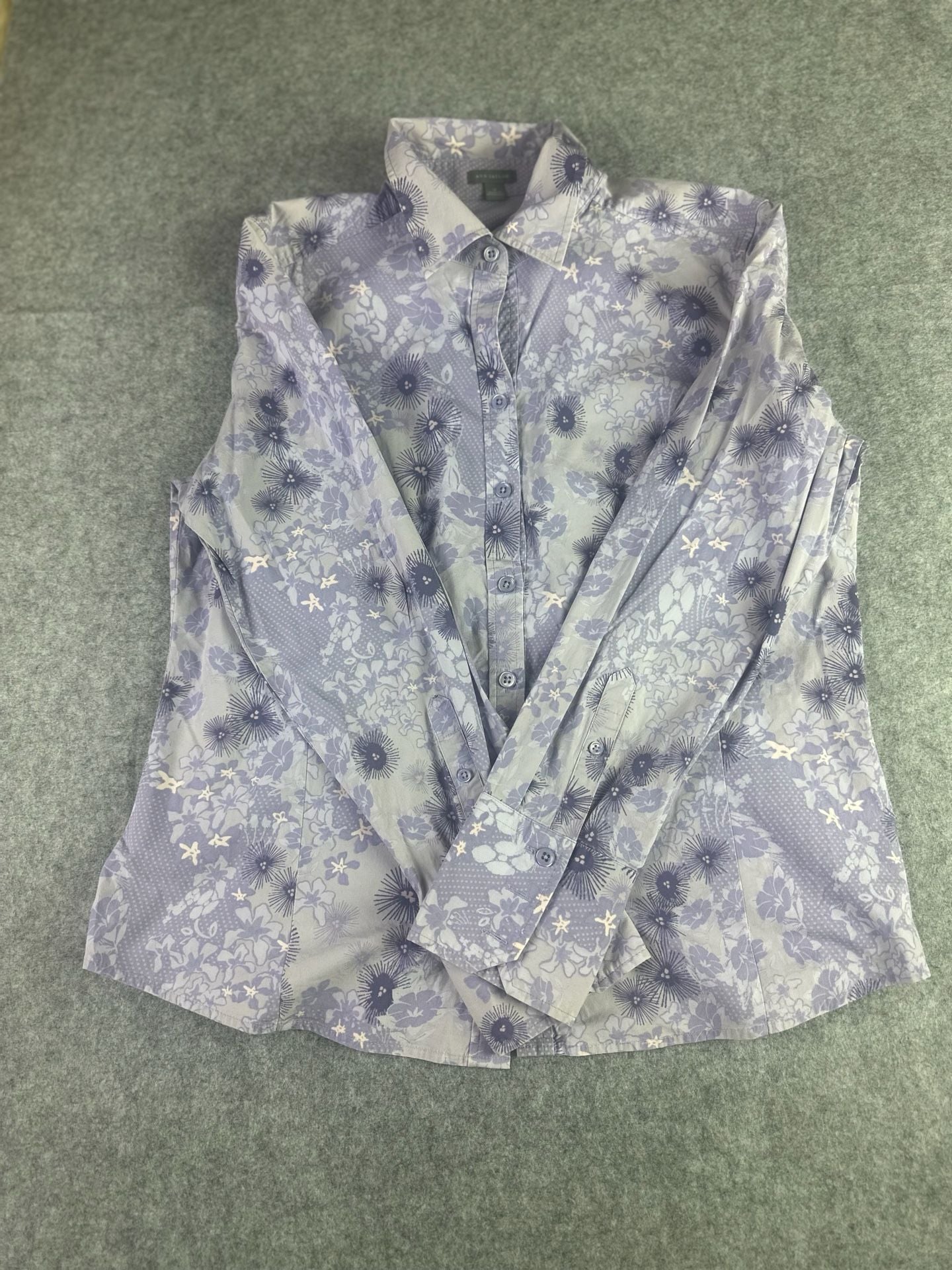 Ann Taylor Purple Floral Starburst Button Down Shirt Size 12 2