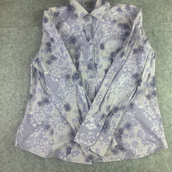 Ann Taylor Purple Floral Starburst Button Down Shirt Size 12