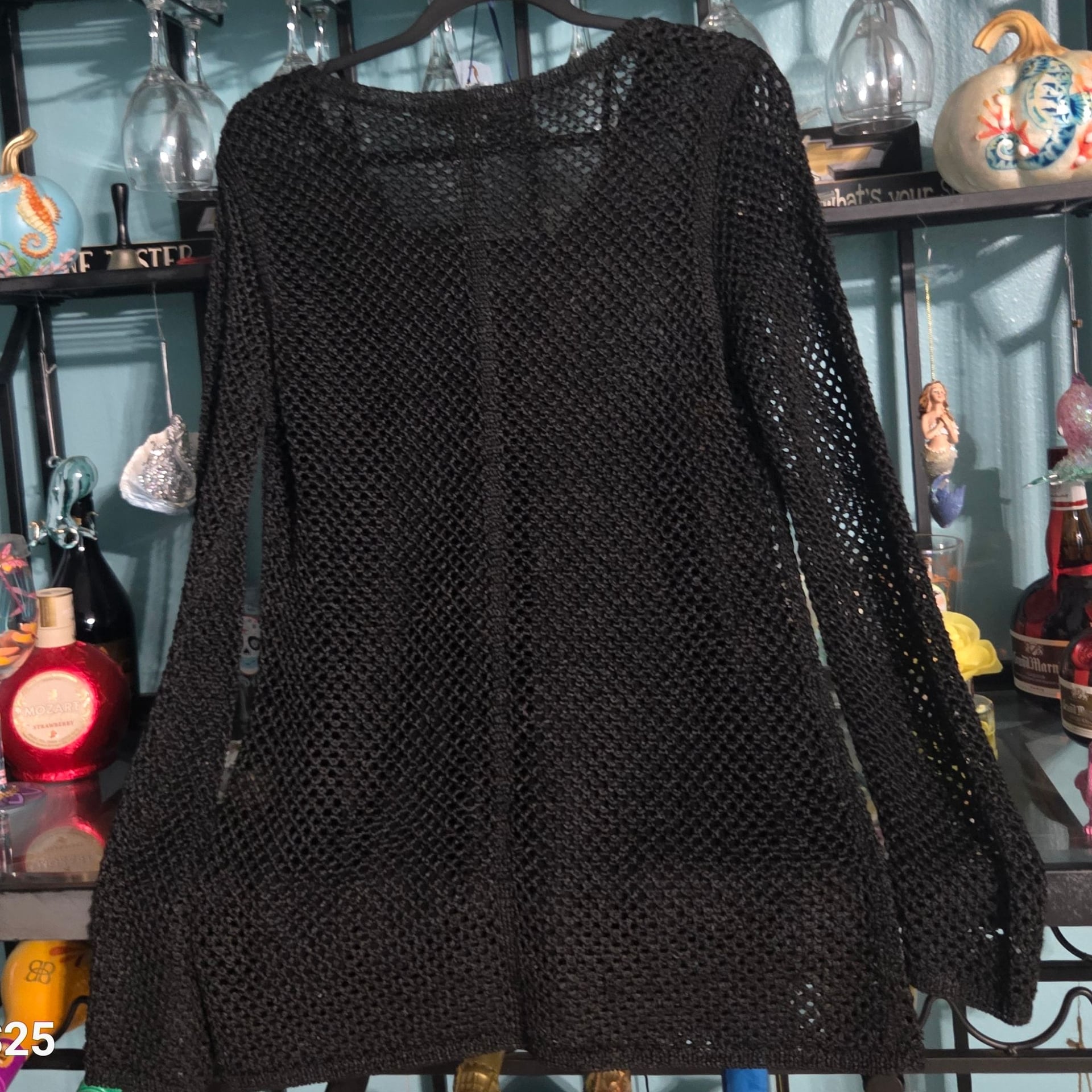 Calvin Klein Black Open Knit V-Neck Long Sleeve Sweater Cover-Up 4