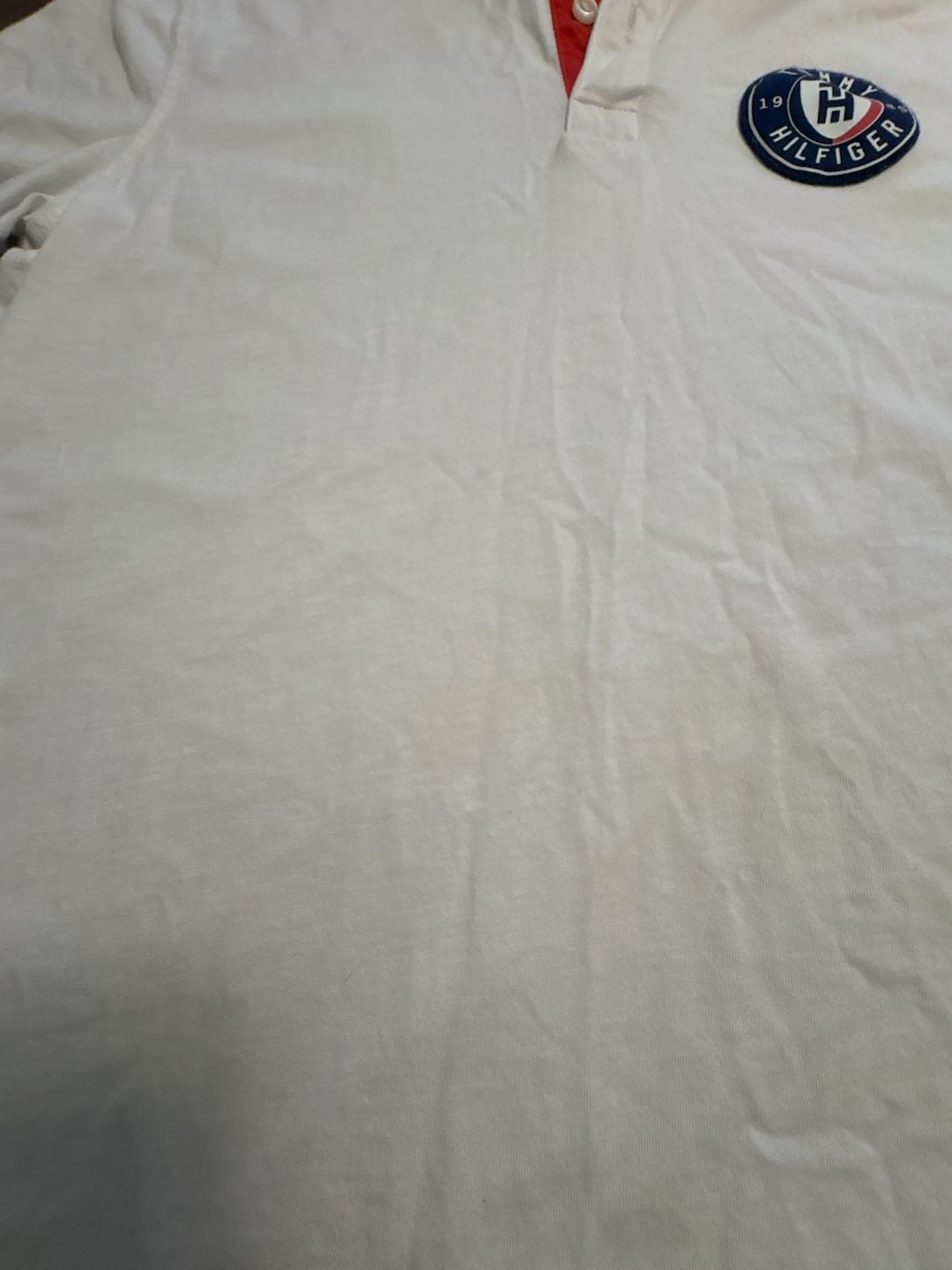 Tommy Hilfiger White Tipped Polo Shirt with Red Collar and Chest Logo 4