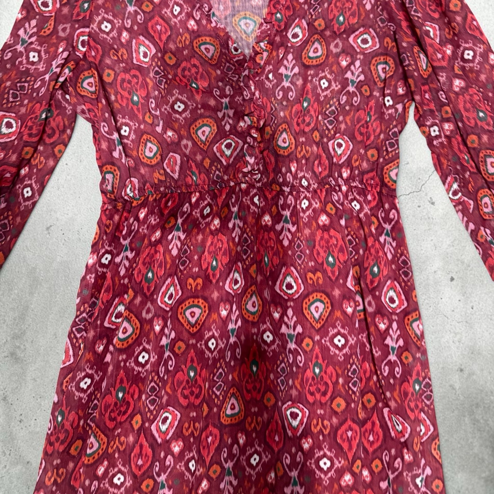 Zara Printed Long Sleeve V-Neck Ruffle Midi Dress Size M 3