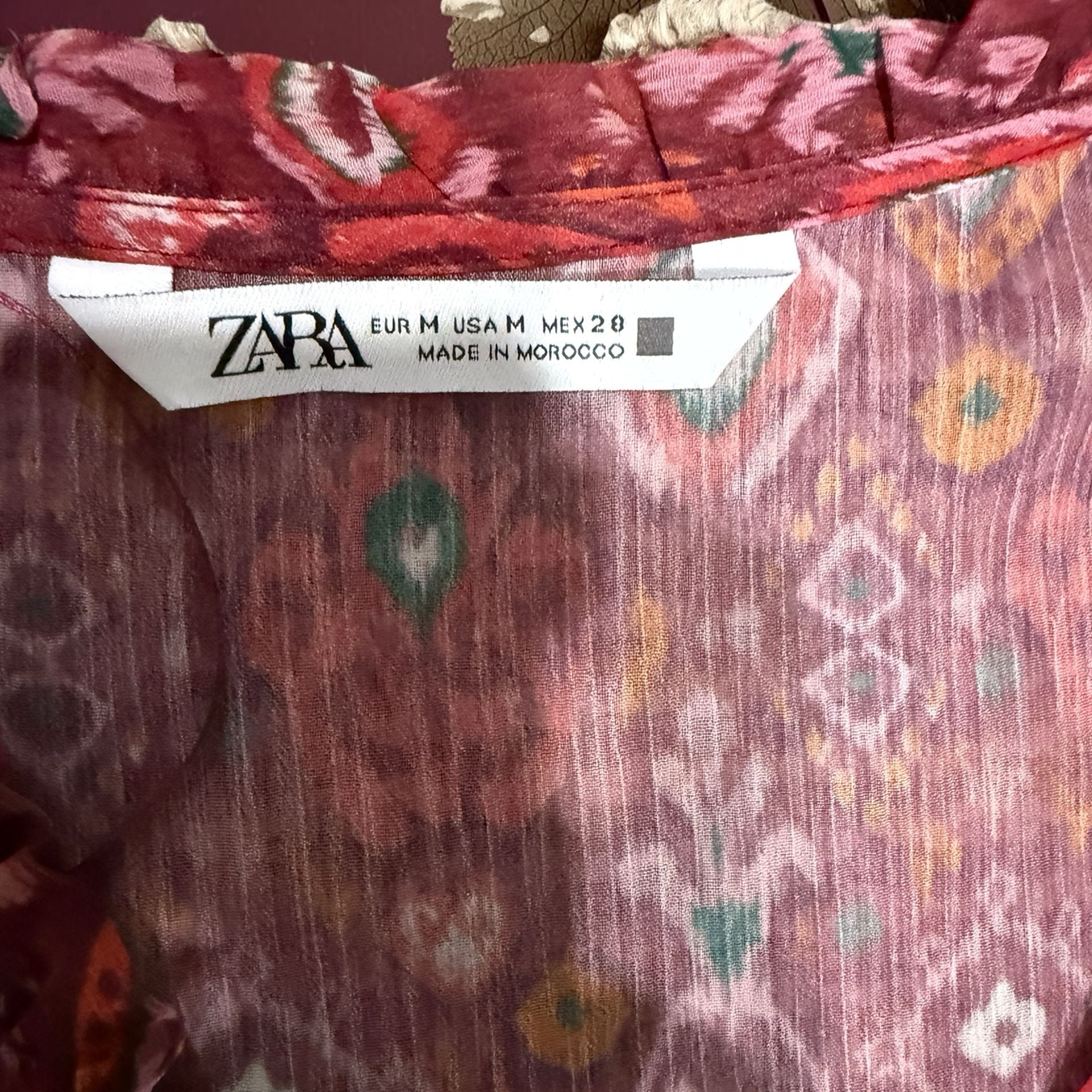Zara Printed Long Sleeve V-Neck Ruffle Midi Dress Size M 5