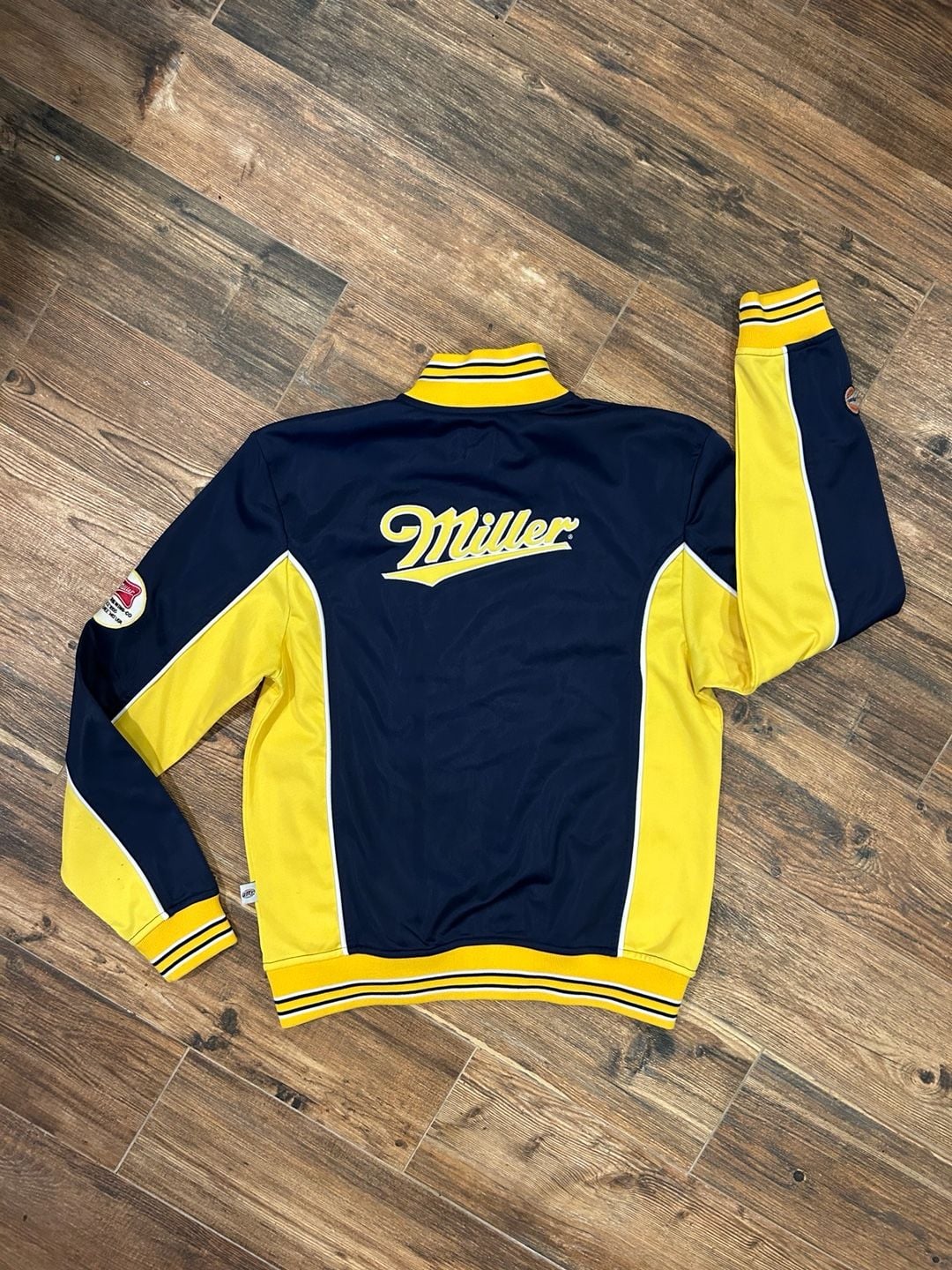 Roundpoint Vintage Miller Lite Zip Up Sweater Jacket Navy Yellow Size 2 8