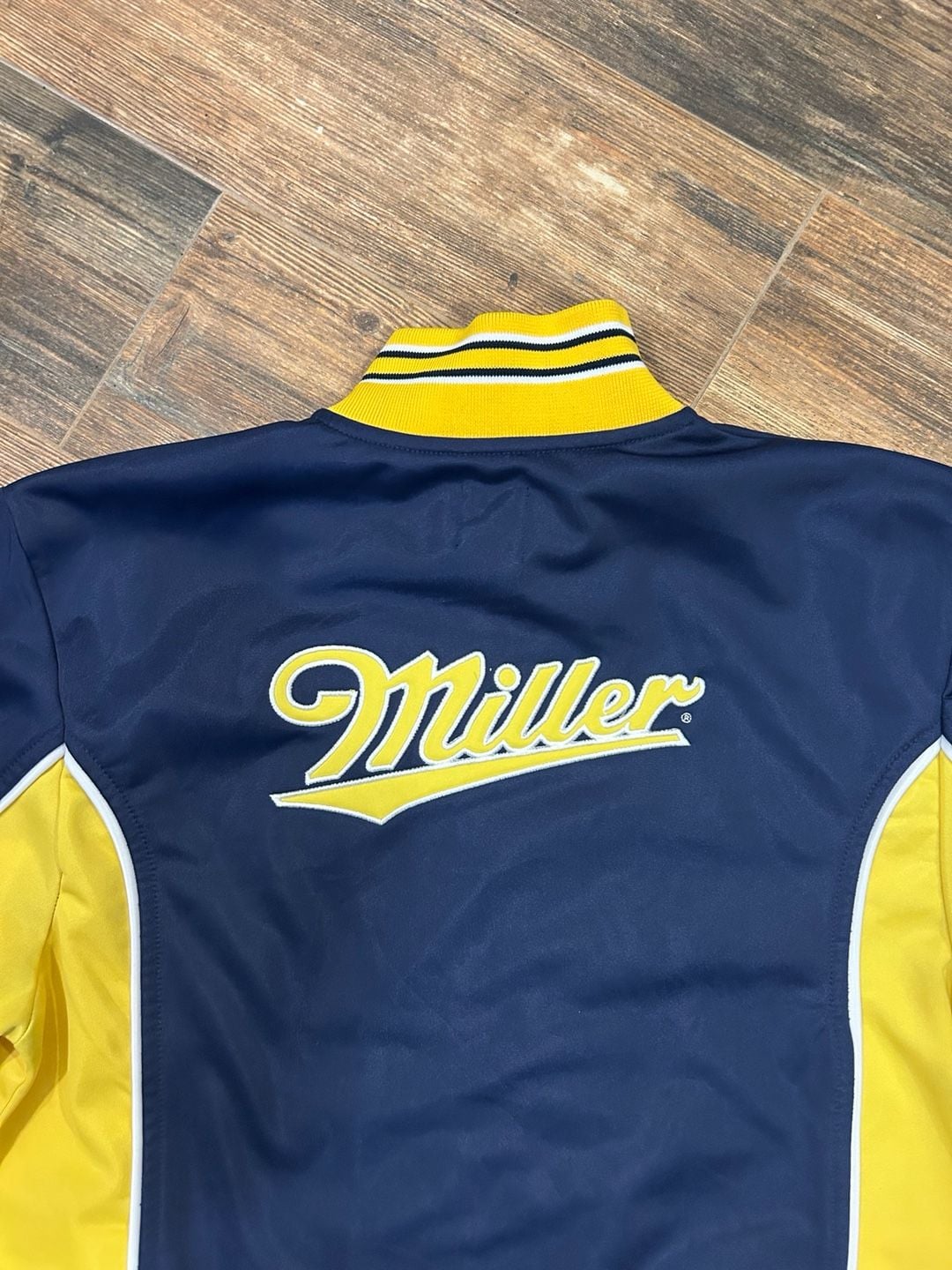 Roundpoint Vintage Miller Lite Zip Up Sweater Jacket Navy Yellow Size 2 9