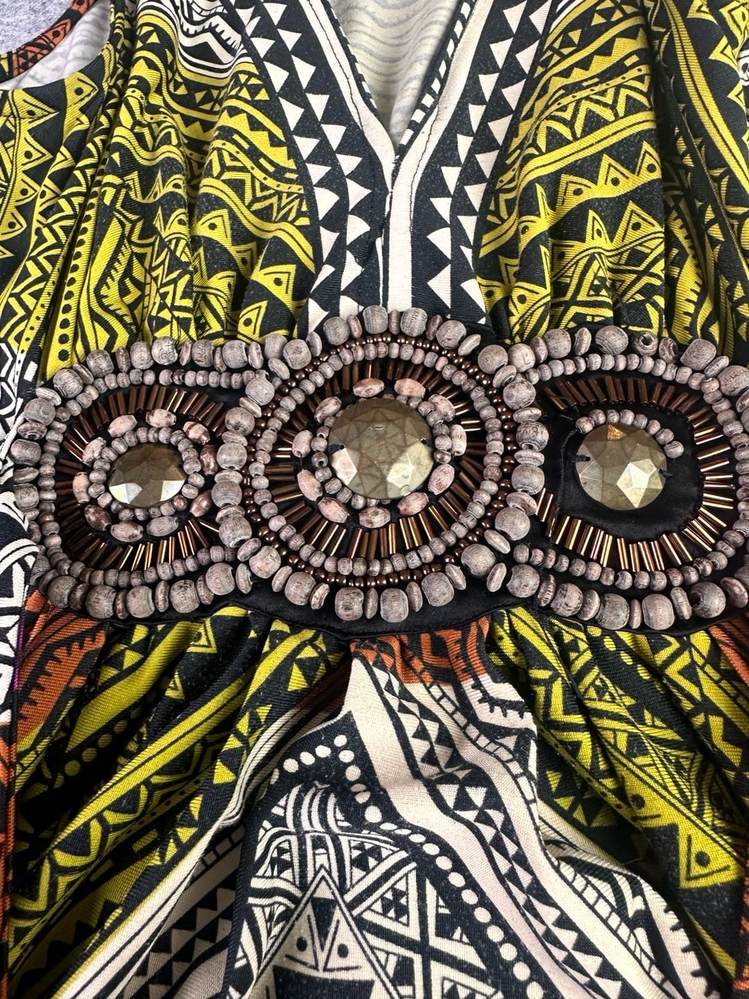 ICE Y2K Tribal Print Beaded Empire Waist Maxi Dress 4