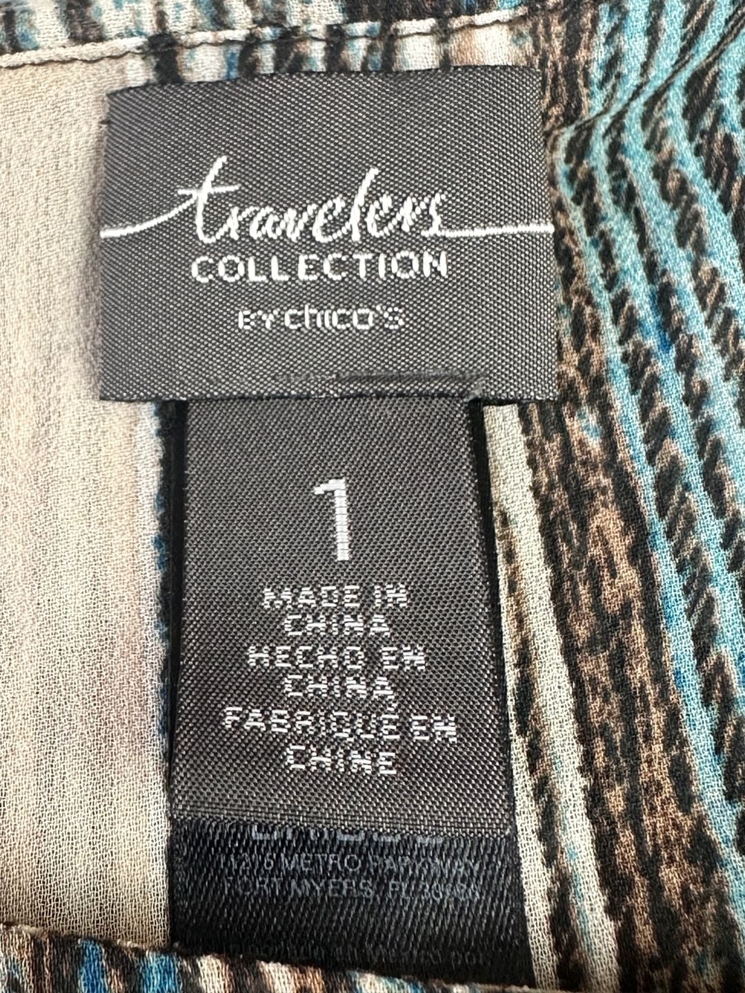 Chicos traveler Size 2 Semi Sheer multicolor Striped Travelers Collection. EUC 3