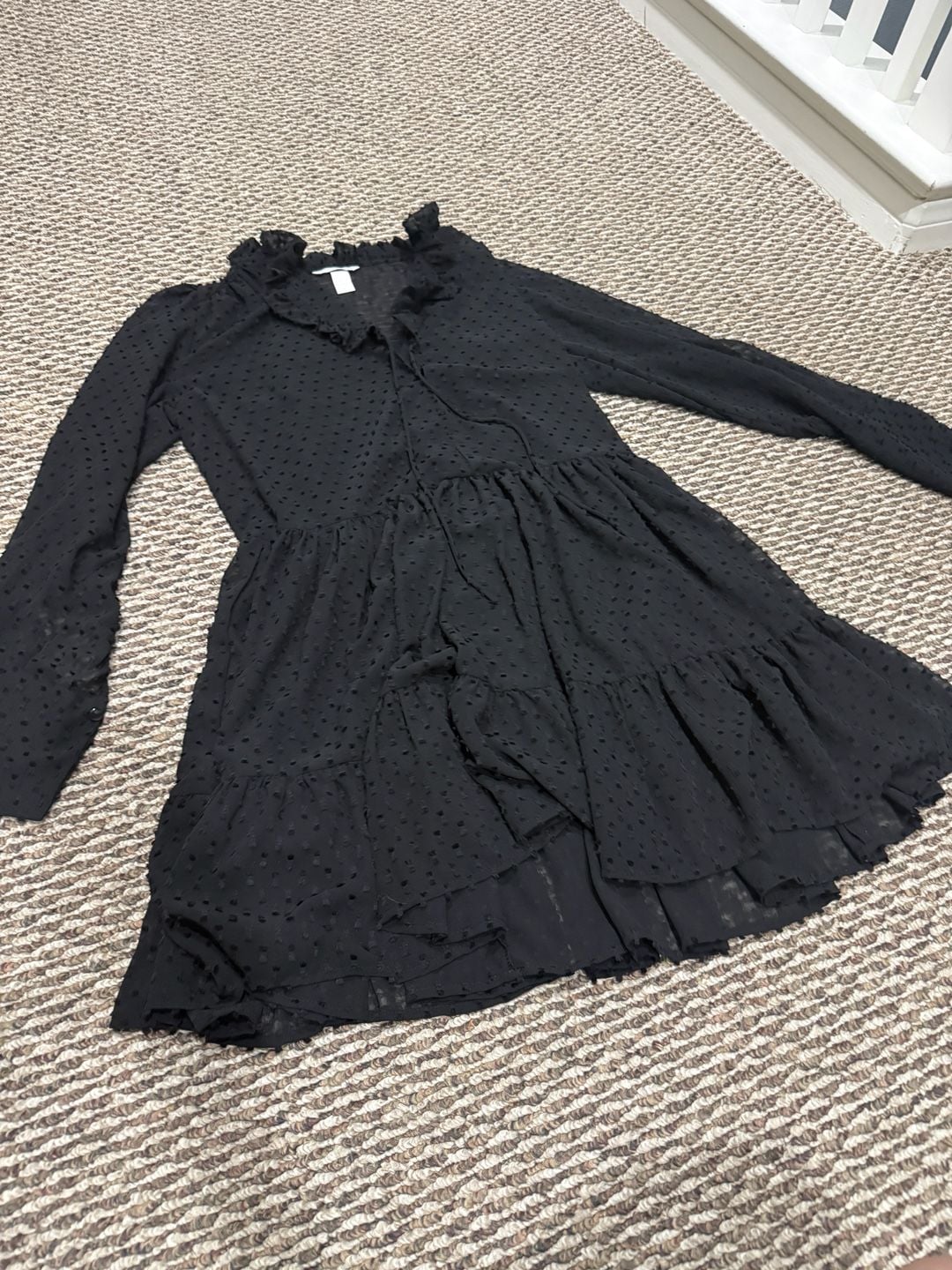 H&M Black Swiss Dot Ruffle Long Sleeve Mini Dress 7