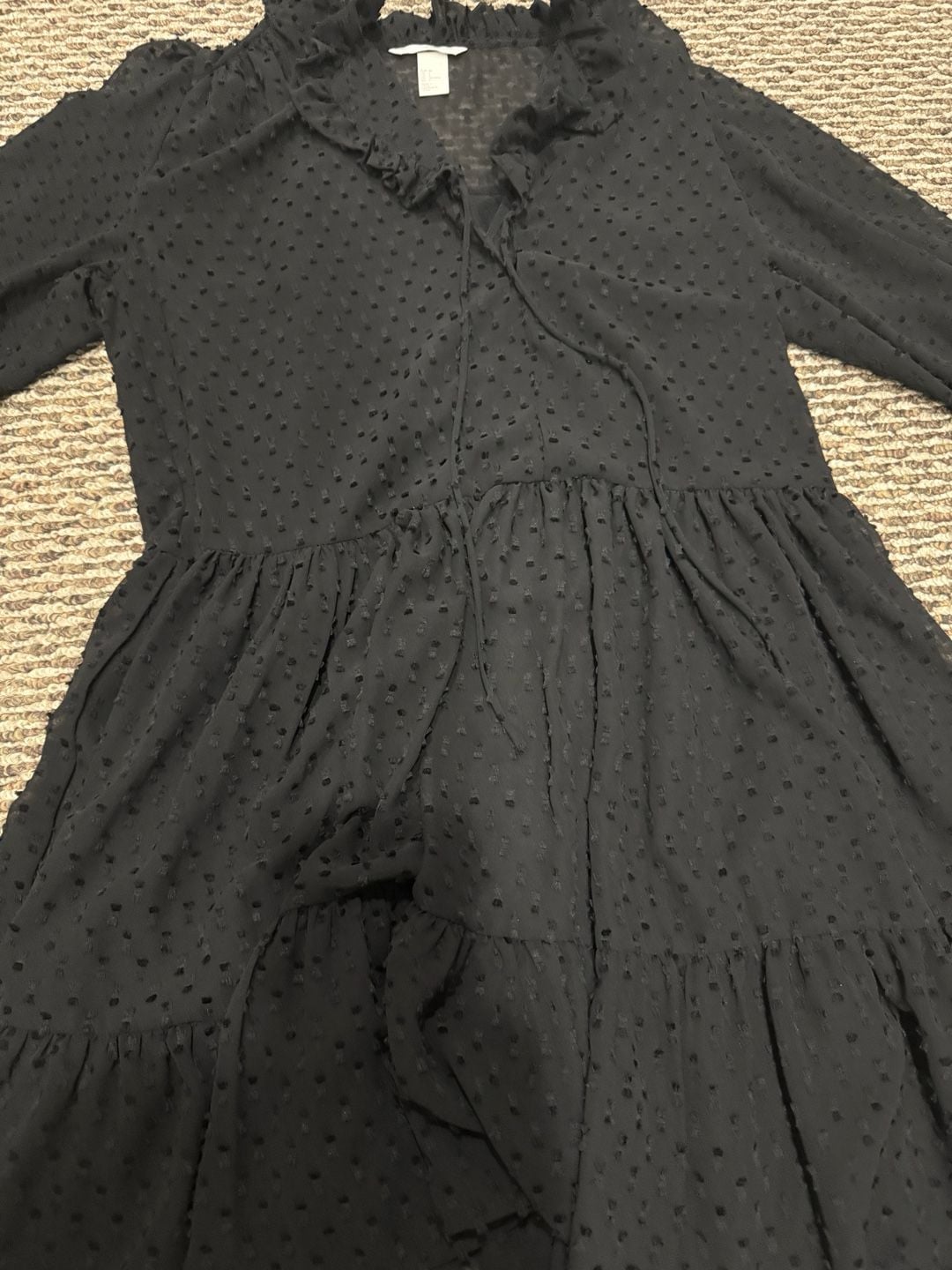 H&M Black Swiss Dot Ruffle Long Sleeve Mini Dress 3