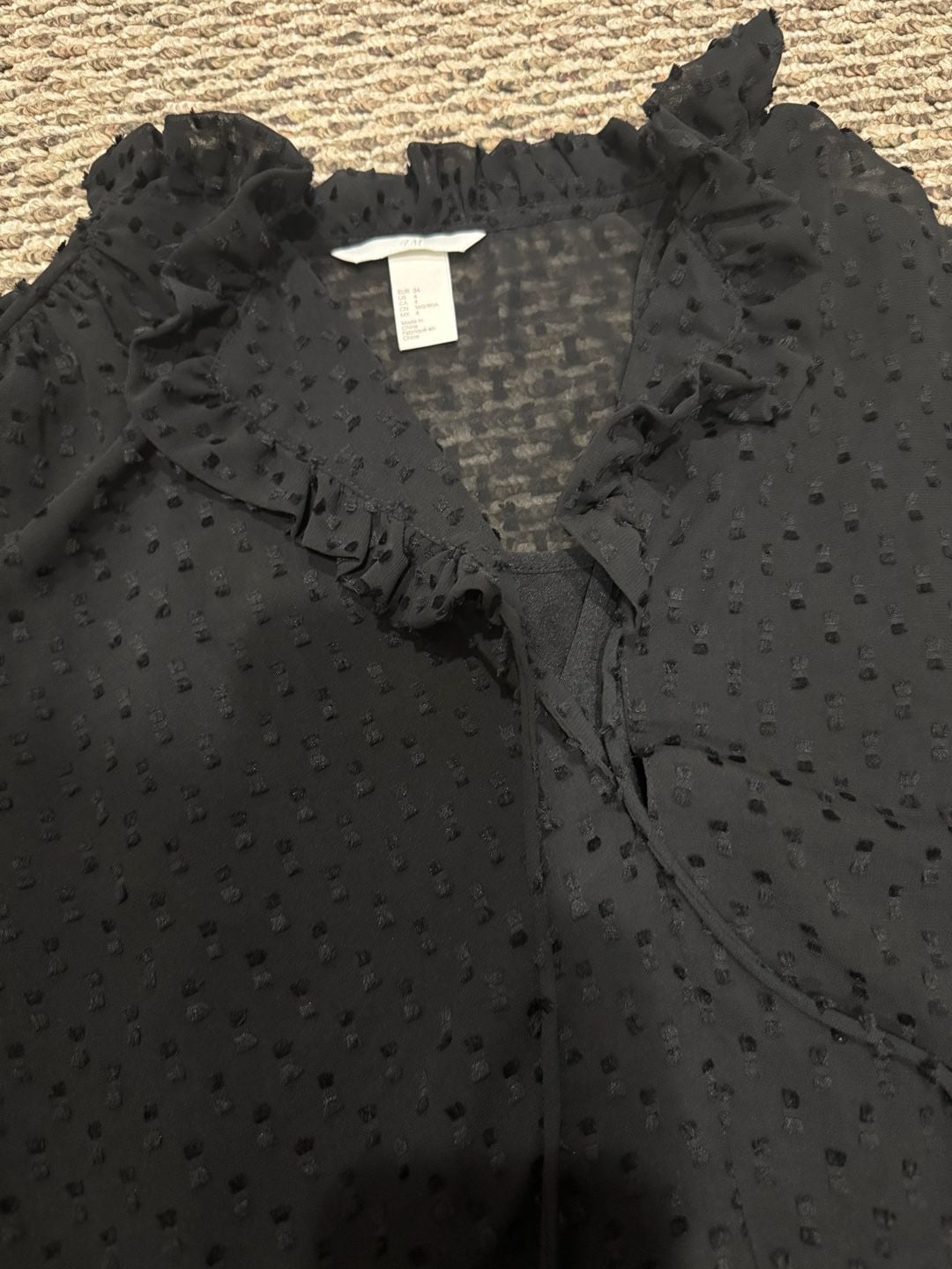 H&M Black Swiss Dot Ruffle Long Sleeve Mini Dress 4