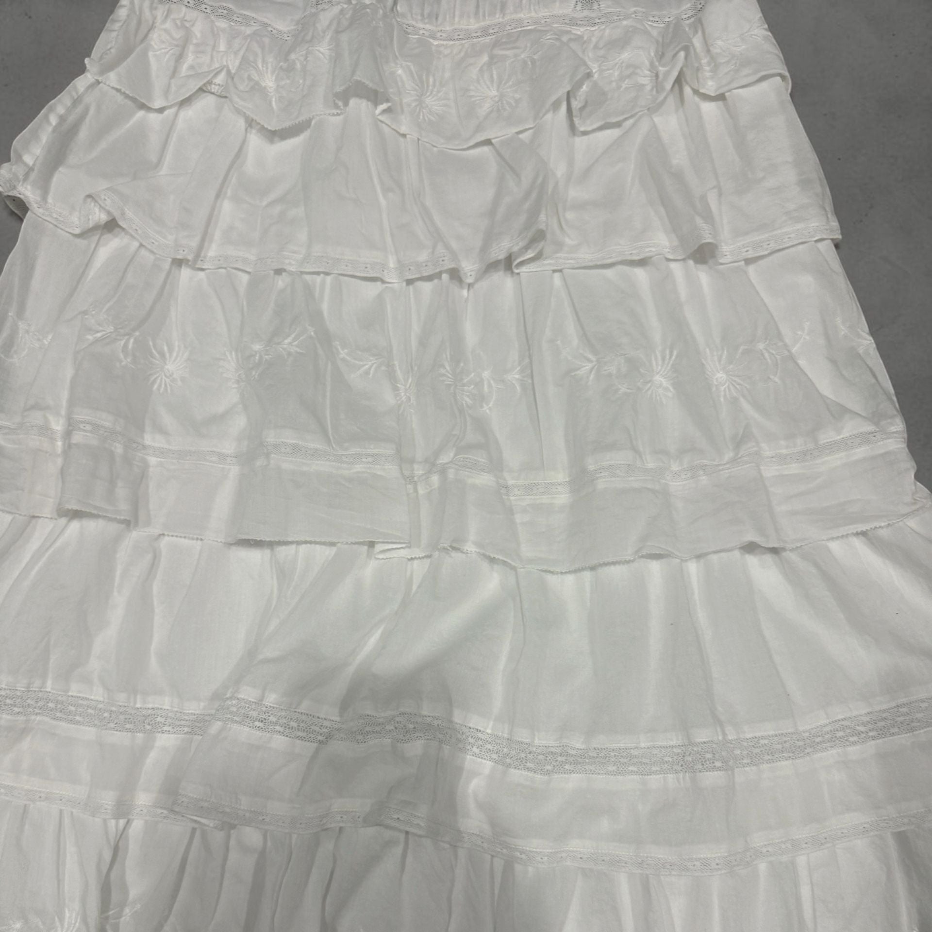 White Tiered Embroidered Midi Dress with Ruffle Sleeves 6