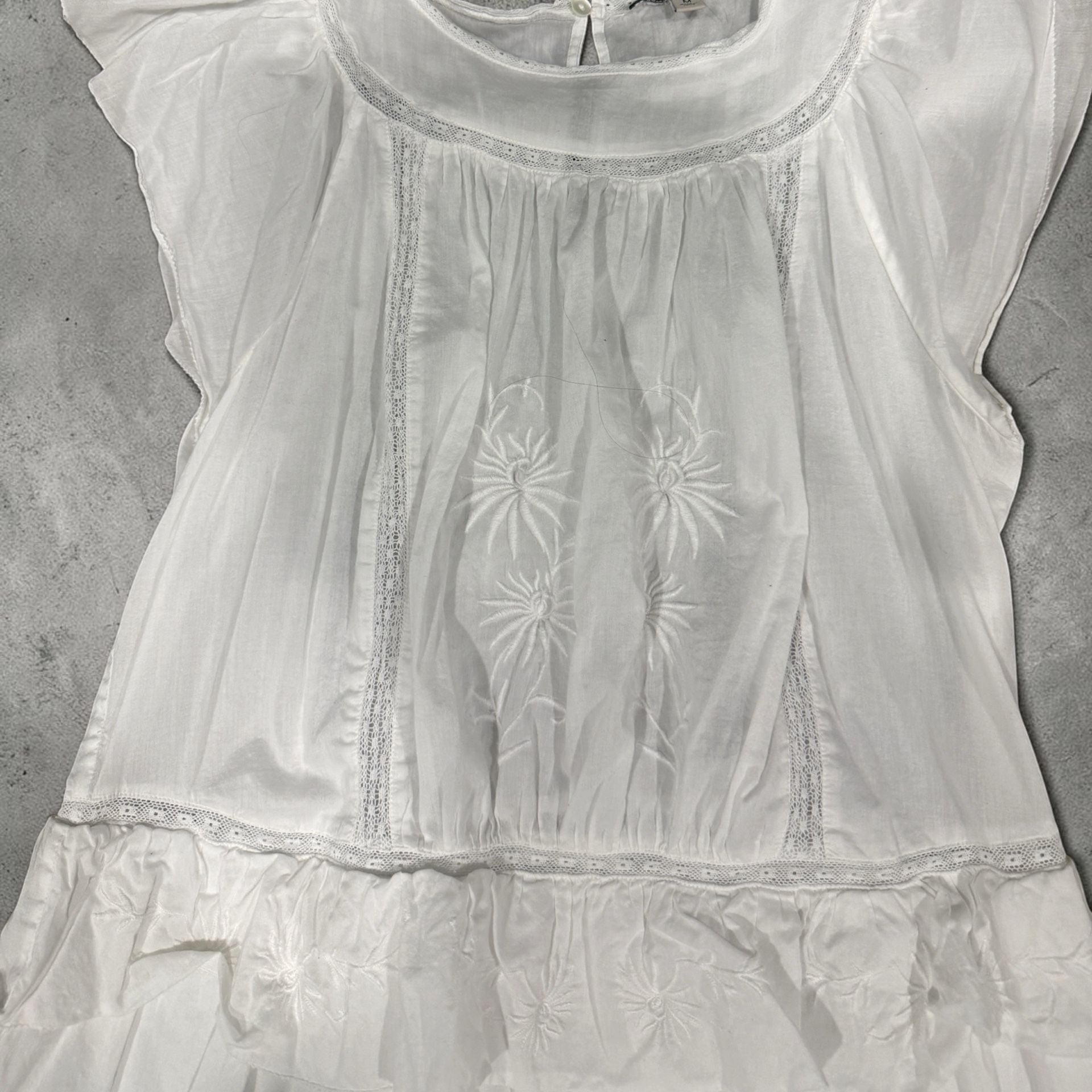 White Tiered Embroidered Midi Dress with Ruffle Sleeves 7