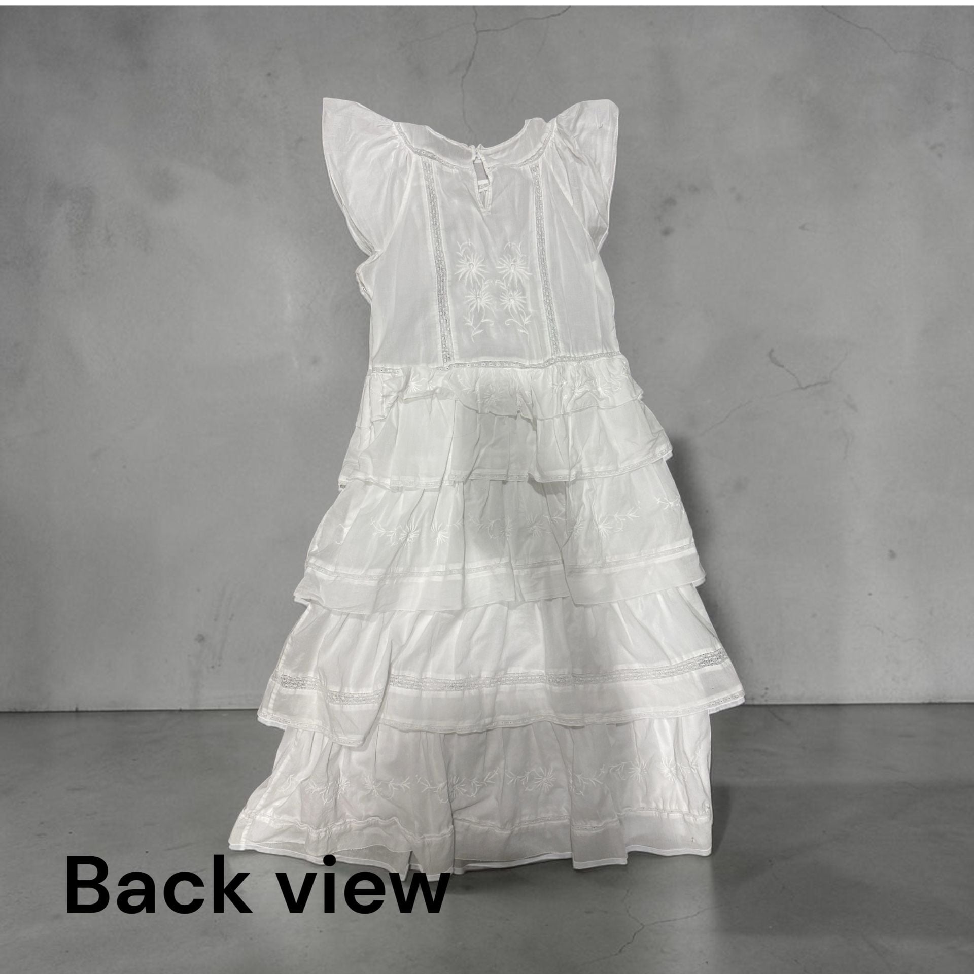 White Tiered Embroidered Midi Dress with Ruffle Sleeves 9