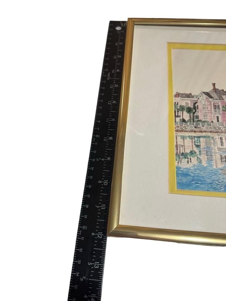 Matthew Todd Watercolor Painting of Waterfront Buildings Framed Art 8