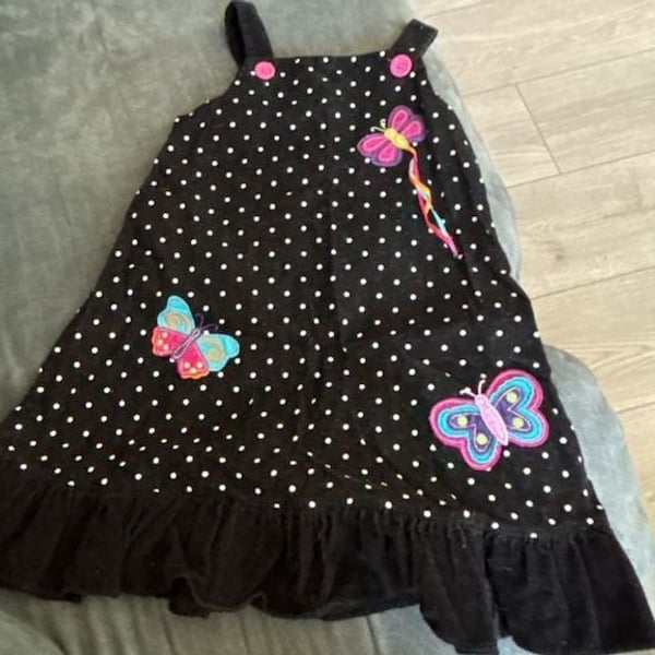 Good Lad Black Polka Dot Corduroy Butterfly Applique Dress Size 4