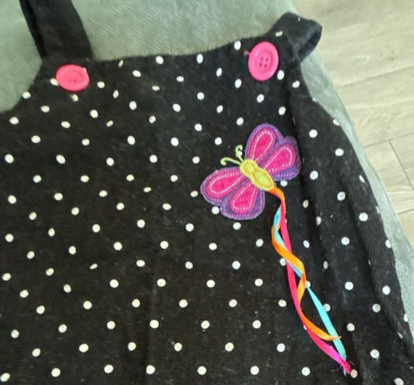 Good Lad Black Polka Dot Corduroy Butterfly Applique Dress Size 4 3