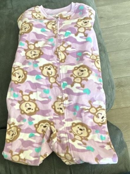 Jumping Beans Toddler Girls Purple Monkey Camo Fleece Footed Sleeper Pajamas 5T 2