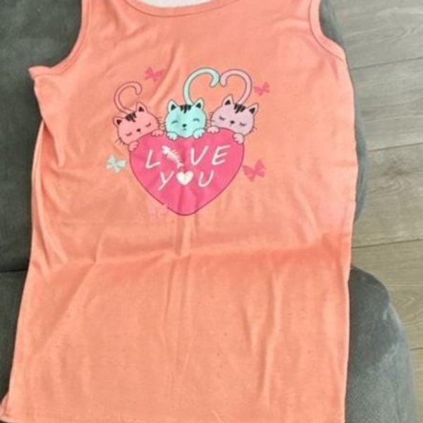 Girls Peach Pink Cat Graphic Tank Top Size 14Y