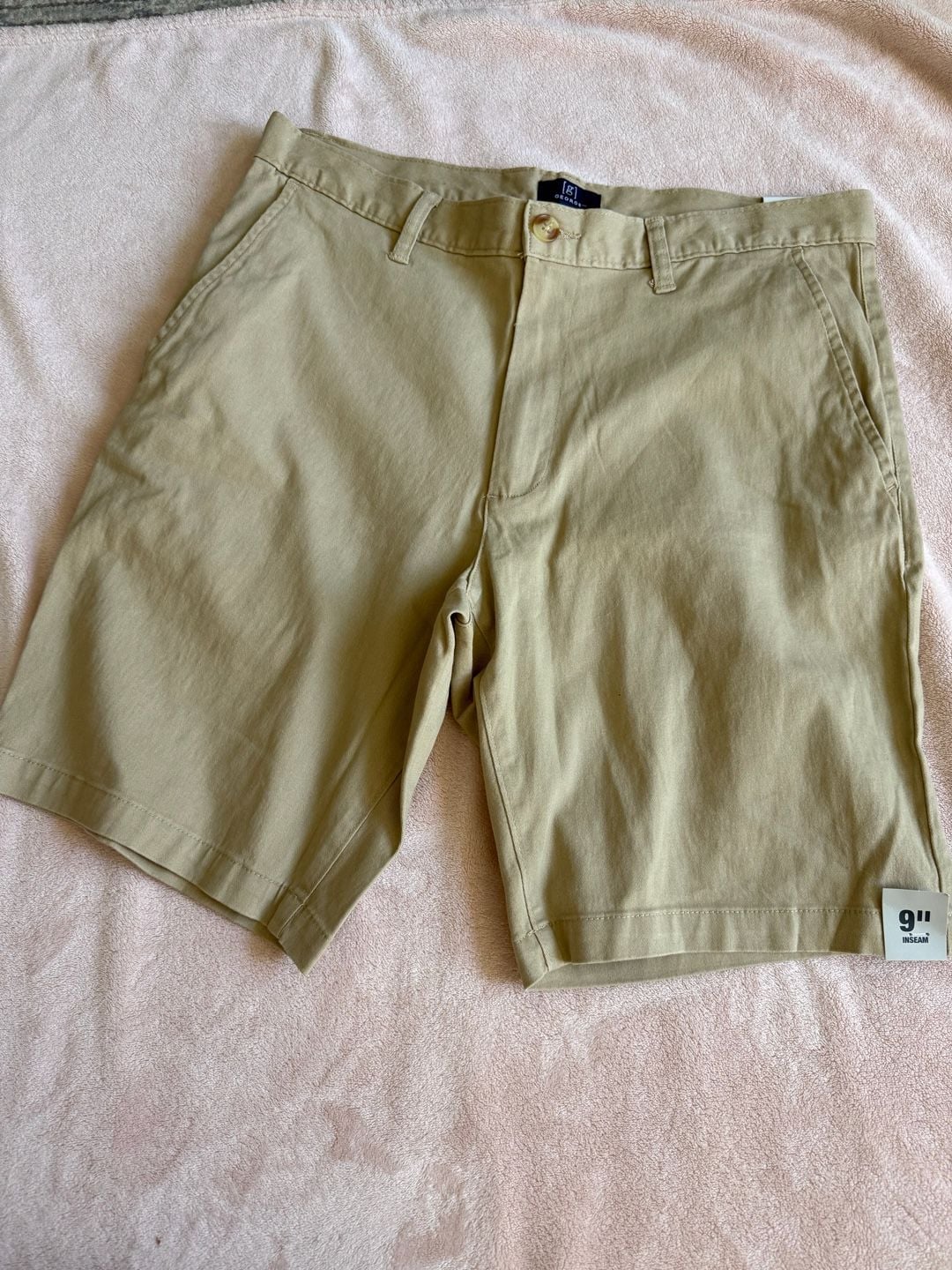 George Men's Above The Knee Flat Front Stretch Chino Shorts Sesame Seed Size 32 NWT 2