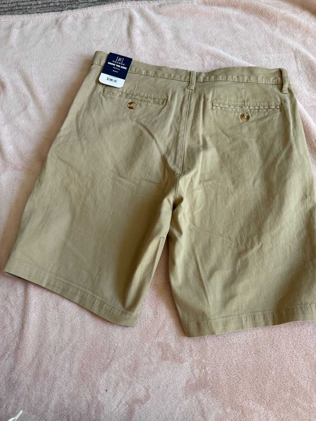 George Men's Above The Knee Flat Front Stretch Chino Shorts Sesame Seed Size 32 NWT 6