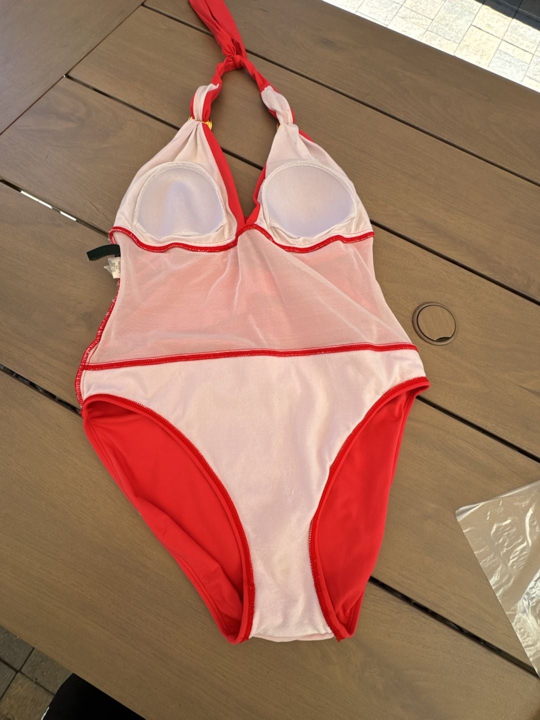 Lauren Ralph Lauren Swimsuit Women’s Size 12 Red Ruched Halter One Piece Gold Ring
 9