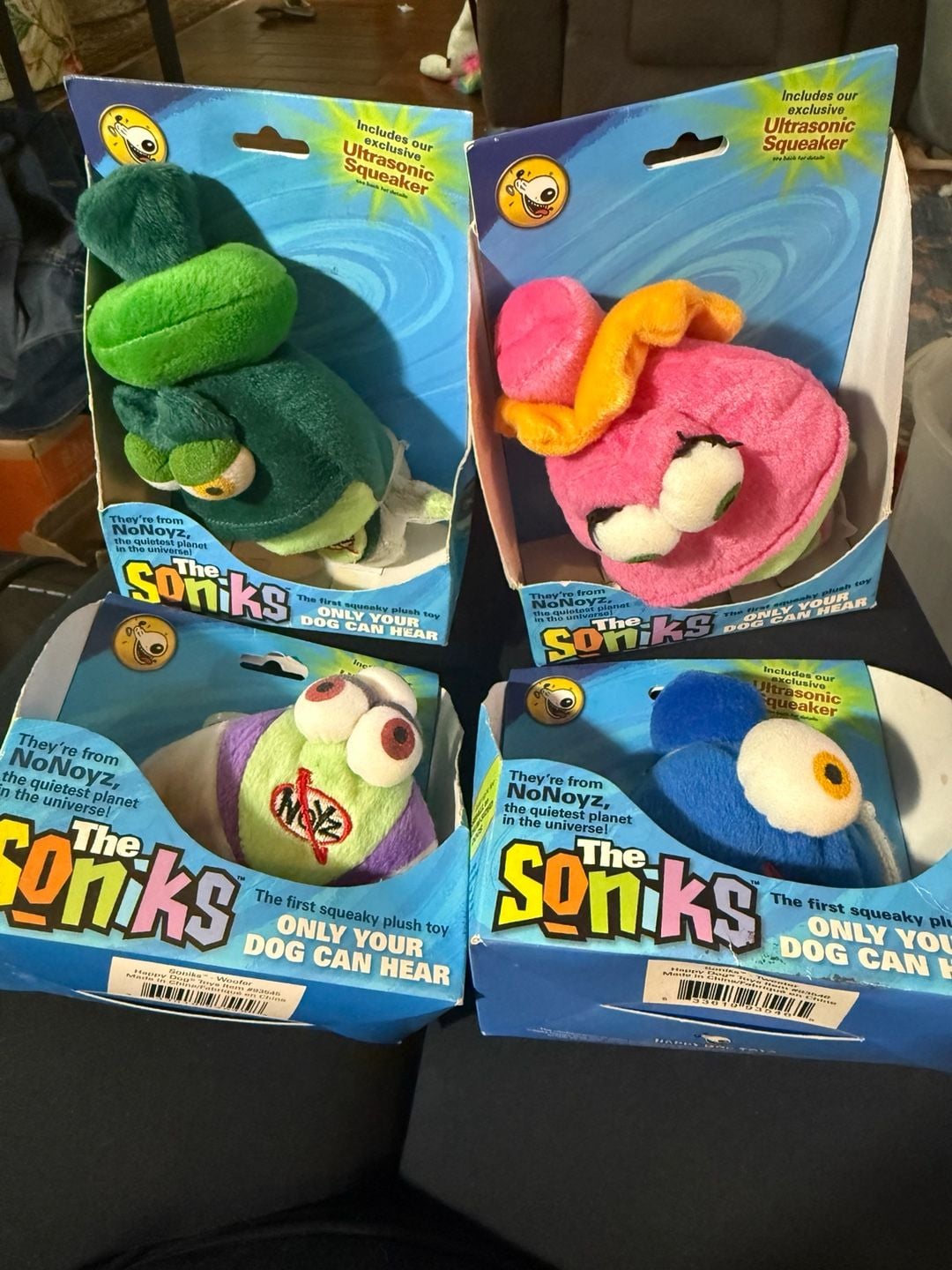 Vintage 2006 The Soniks NoNoyz Squeaky Dog Toy Lot of 4 New in Box 1