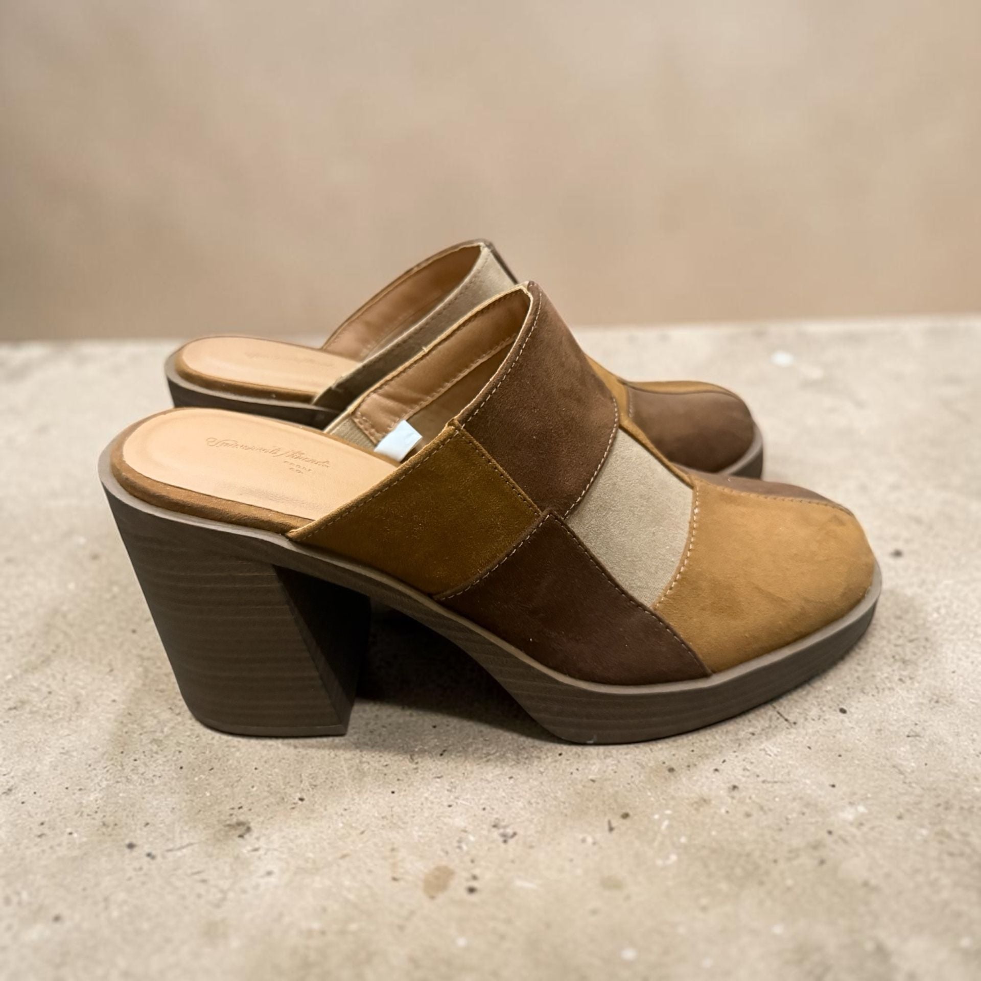 Universal Thread Brown Patchwork Block Heel Mule Clog 6