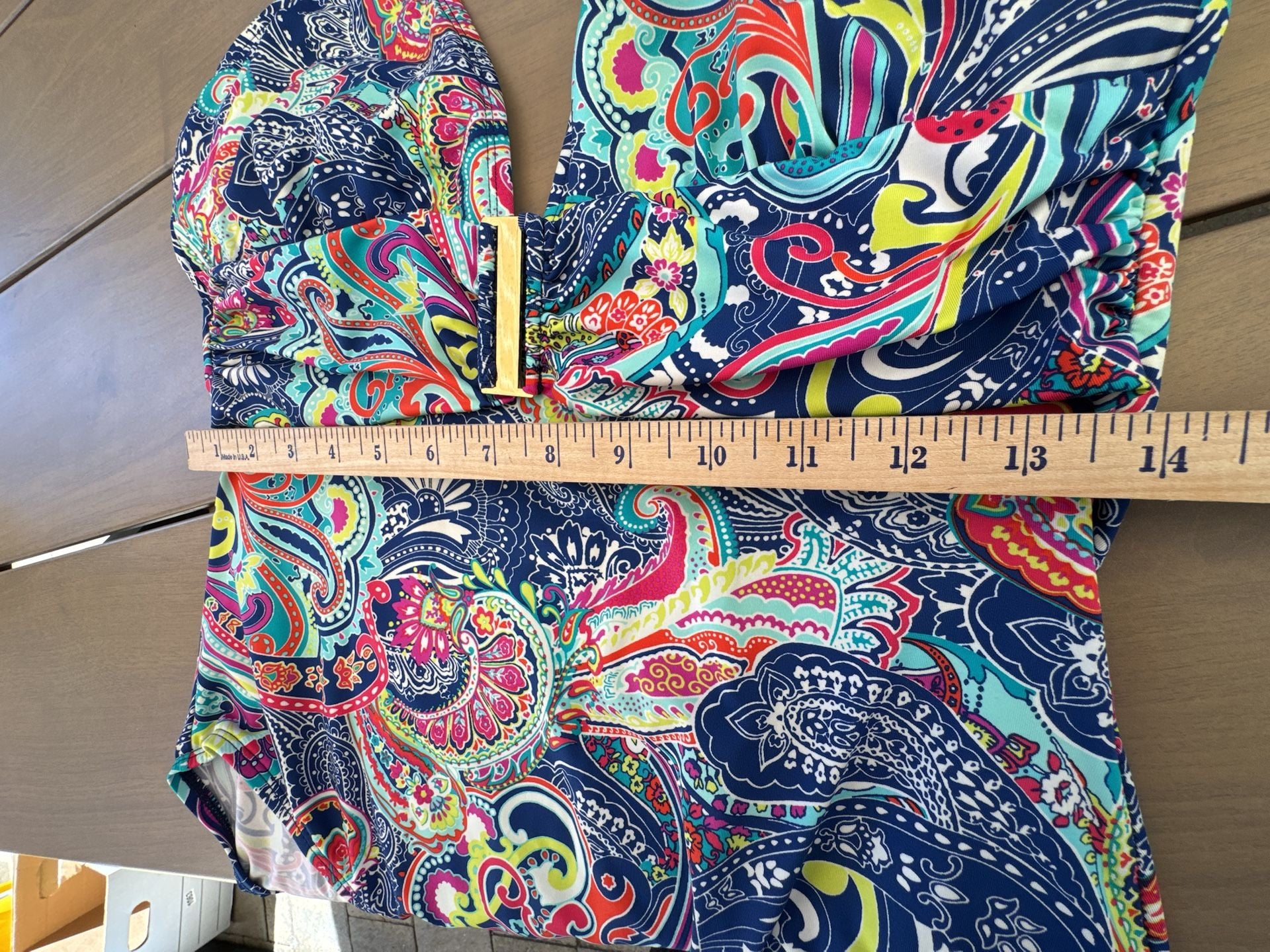 Liz Claiborne Paisley & Floral Print One Piece Halter Swimsuit Ruched 6