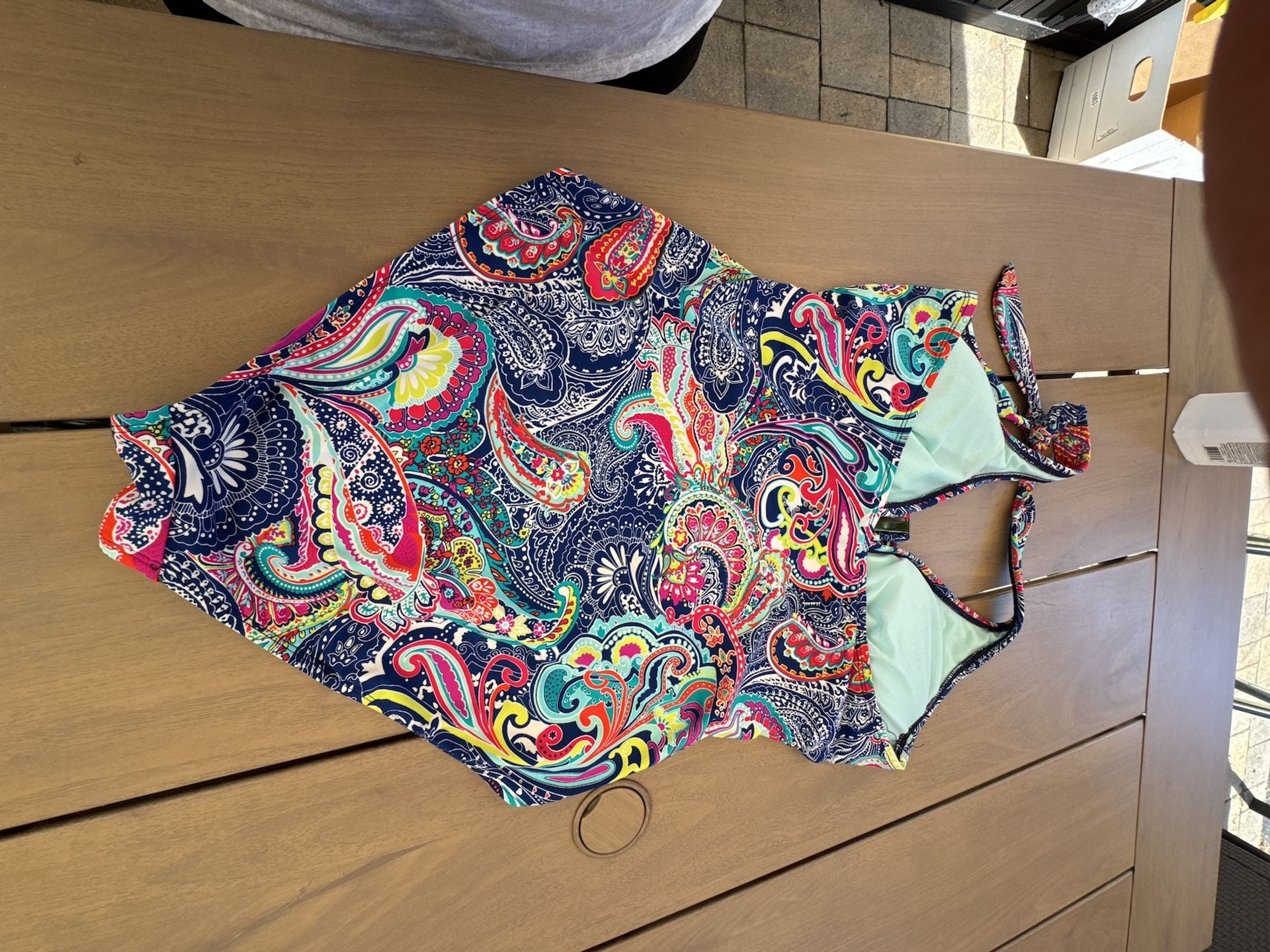 Liz Claiborne Paisley & Floral Print One Piece Halter Swimsuit Ruched 7